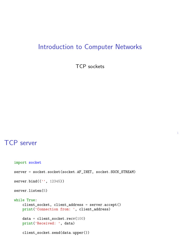 Introduction To Computer Networks: TCP Sockets | Download Free PDF ...