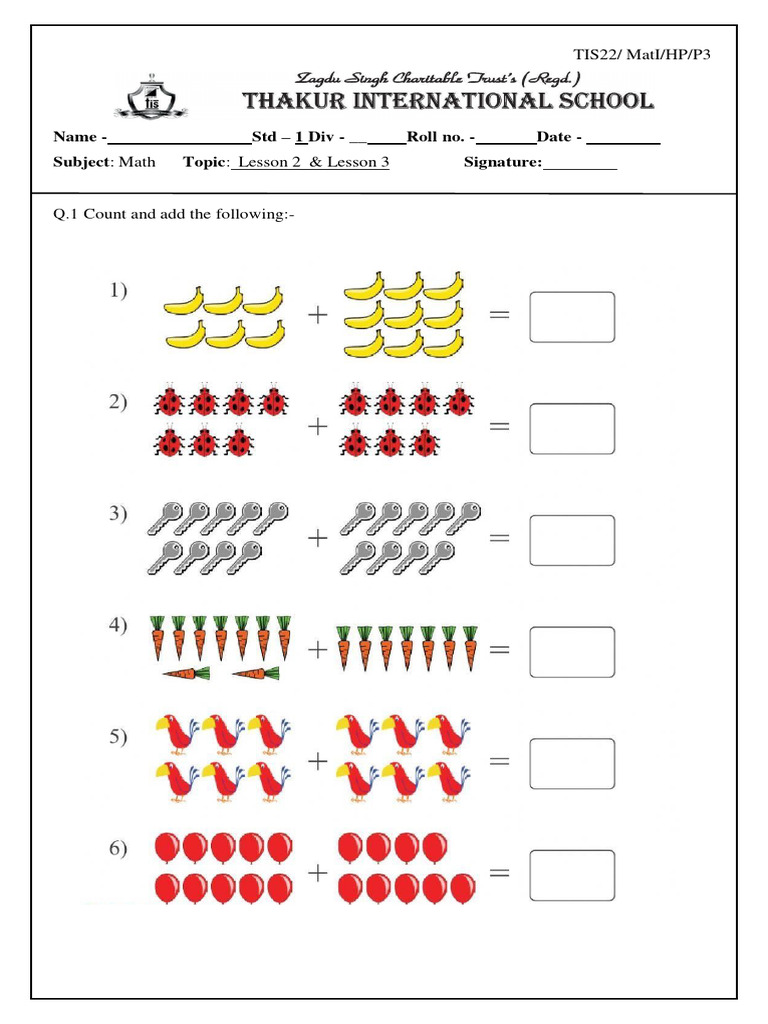 HP Maths Lesson 2 & Lesson 3 Grade1 Checked | PDF