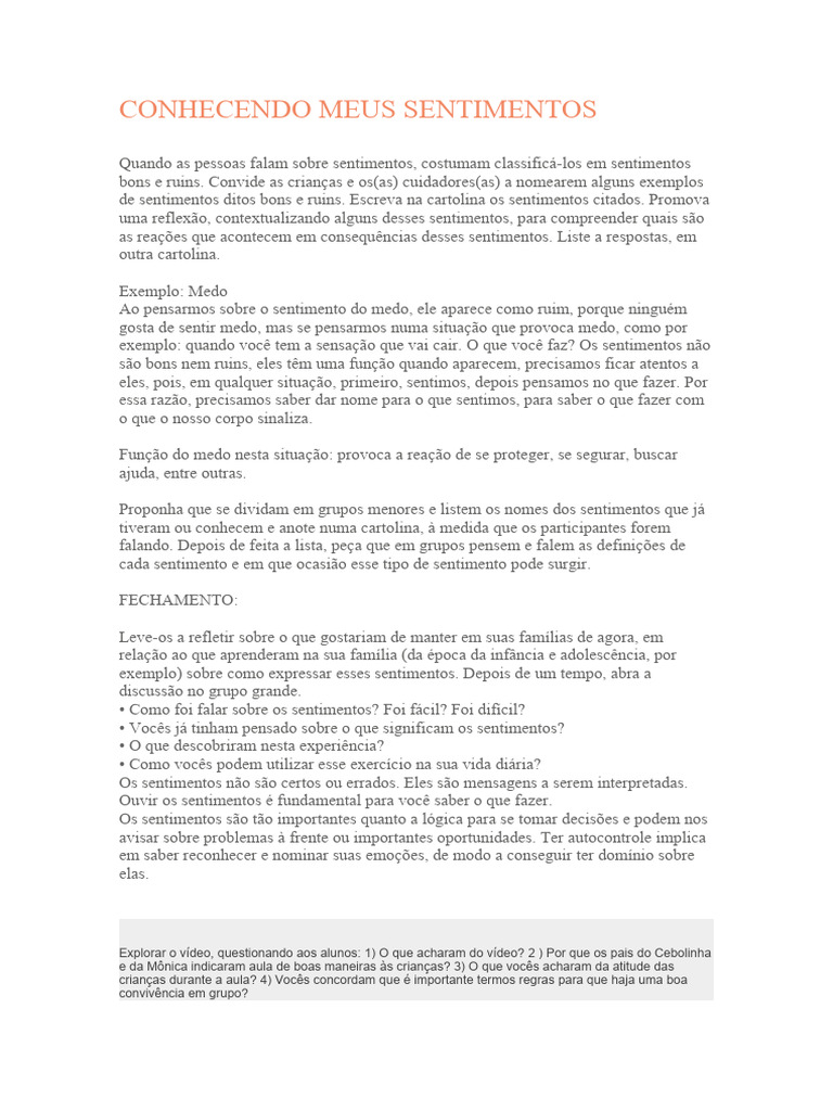 Explorando Meus Sentimentos | PDF | Medo | Sentimento