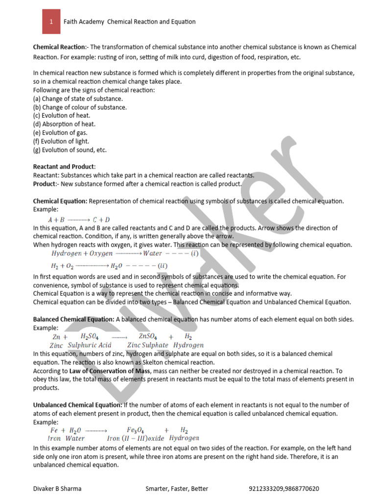 Chemical Reaction and Equation | PDF | Redox | Chemical Reactions
