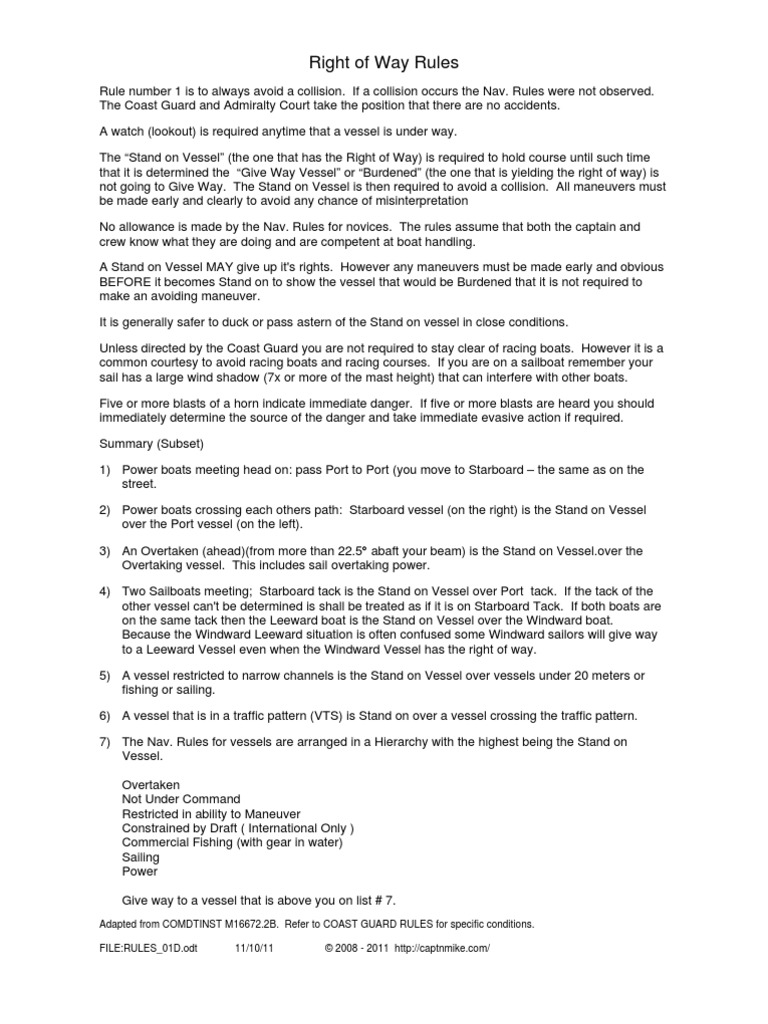 Marine Rules of The Road PDF Water Sports Traffic