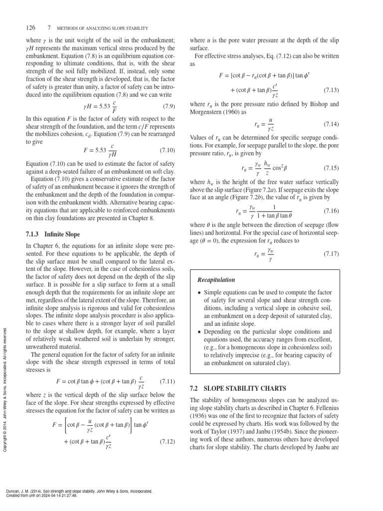 Soil Strength and Slope Stability - (Chapter 7 Methods of Analyzing ...
