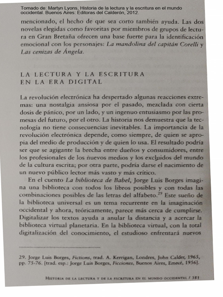 La Lectura y La Escritura en La Era Digital - Lyons, M. (2012) | PDF