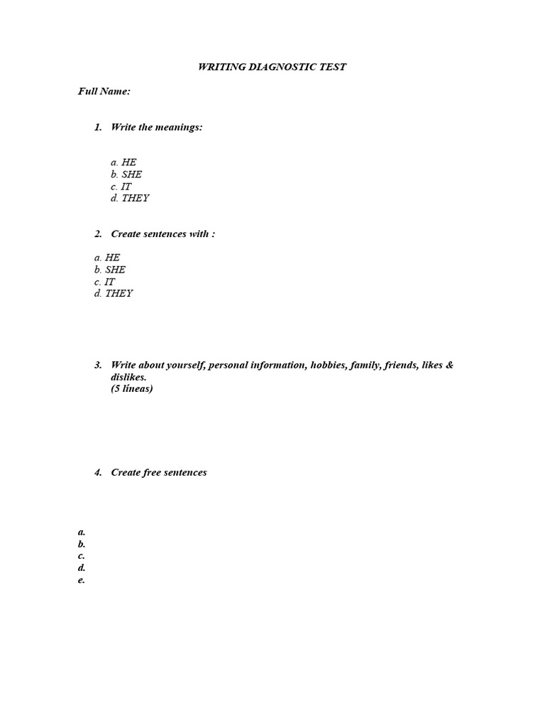 2do Writing Diagnostic Test PDF