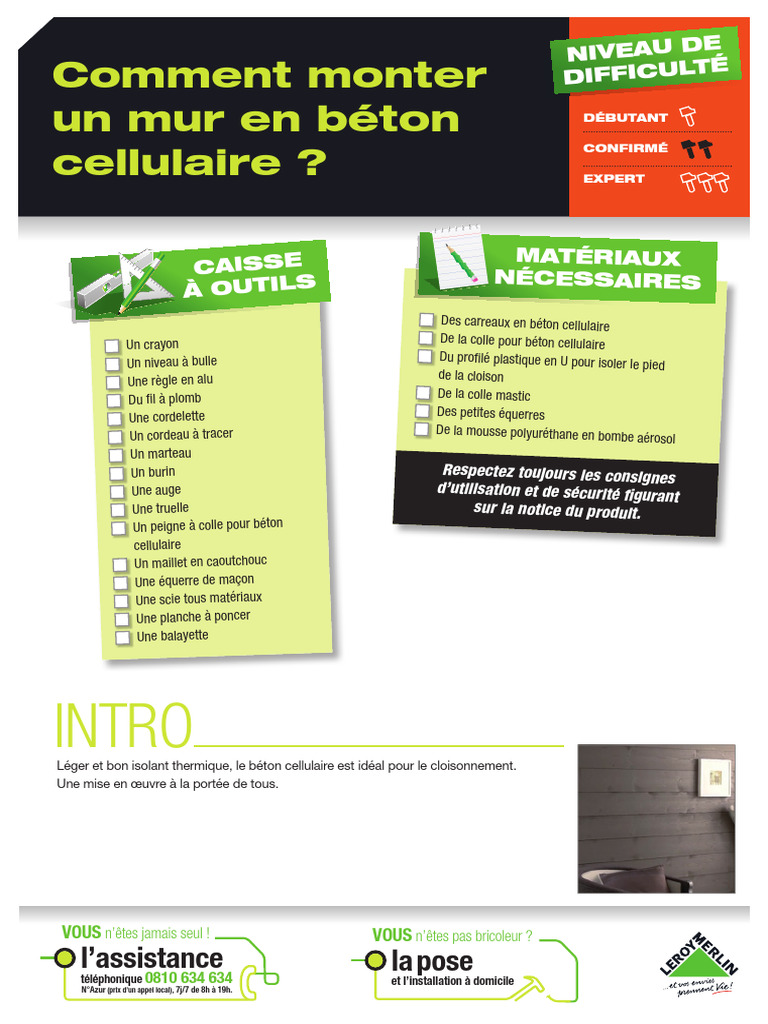Monter un mur en béton cellulaire PDF Matériaux Matériaux de — free download