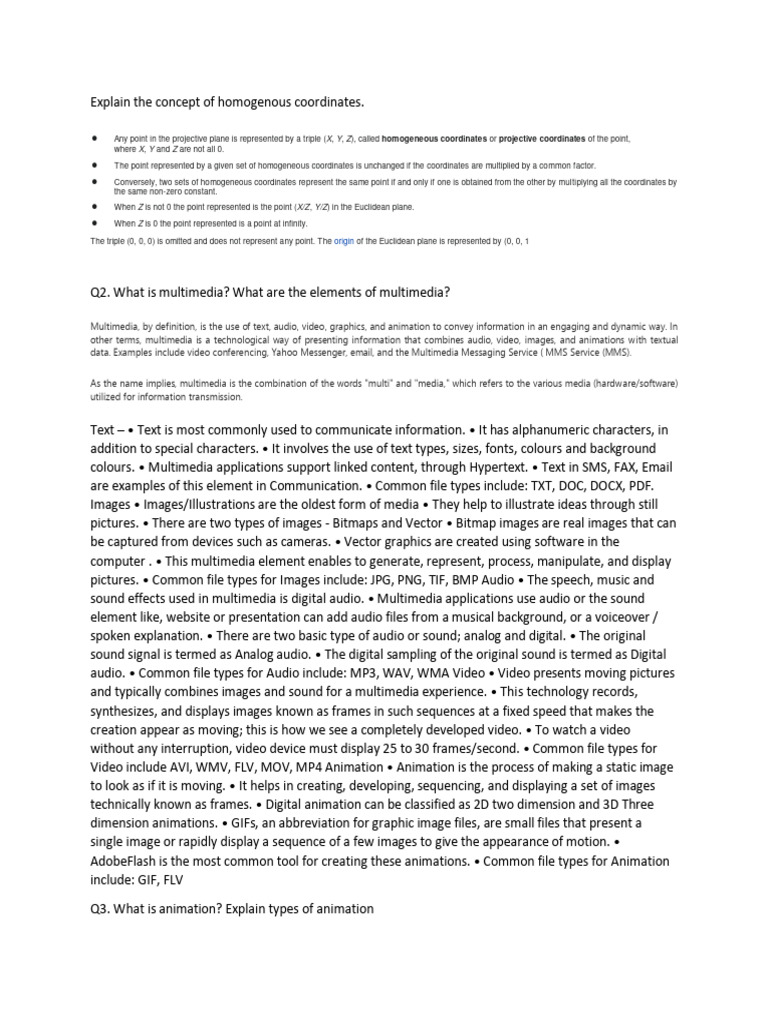 Understanding Homogeneous Coordinates and Multimedia | PDF | Multimedia ...