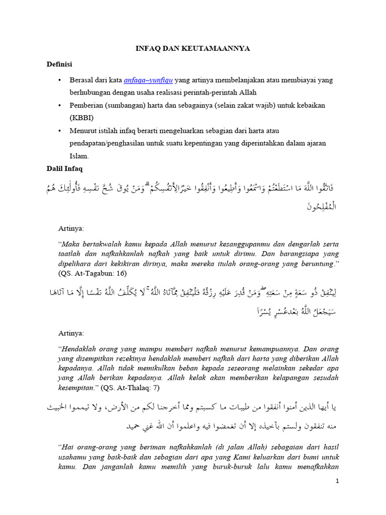 Keutamaan dan Dalil Infaq dalam Islam | PDF