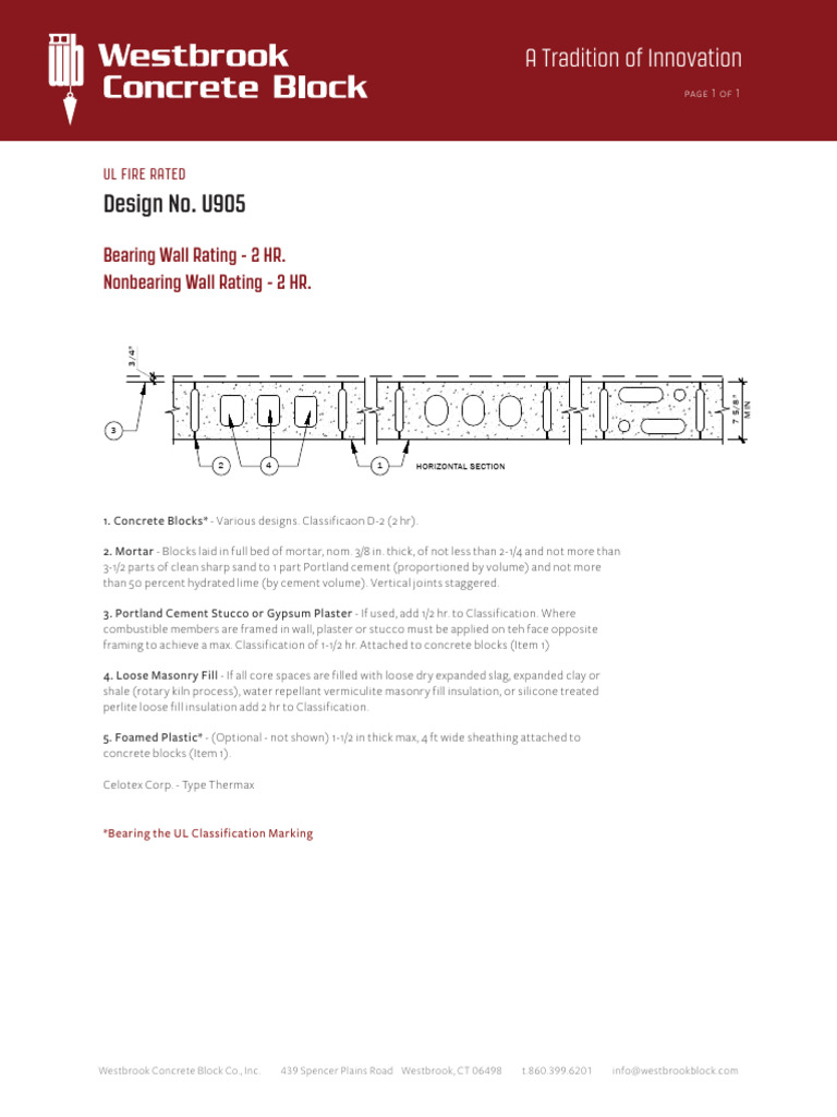 WCB FireRated U905 | PDF | Mortar (Masonry) | Cement