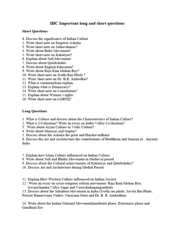 Key Questions on Indian Culture and History | PDF | Social Science