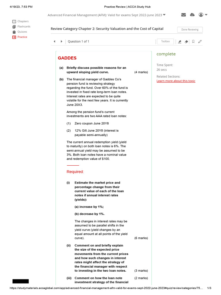 Acca study hub security val cost of cap question pdf yield