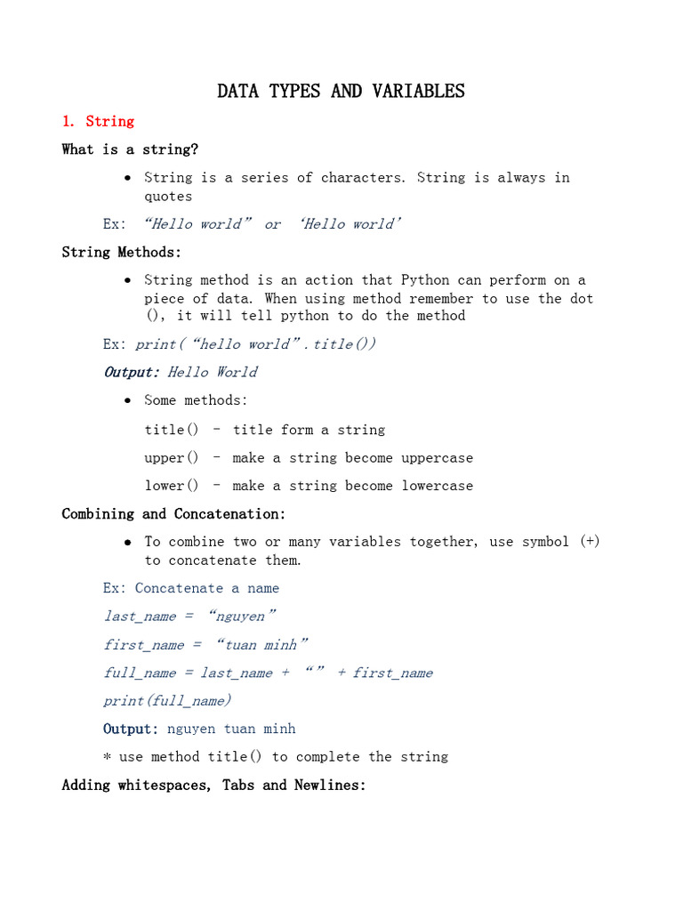 C2 DataTypes Variables PCC | PDF | String (Computer Science) | Python ...
