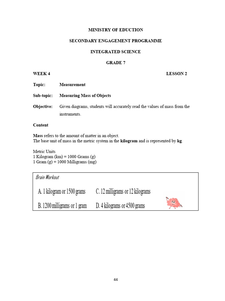 Measuring Mass in Grade 7 Science | PDF | Weighing Scale | Kilogram