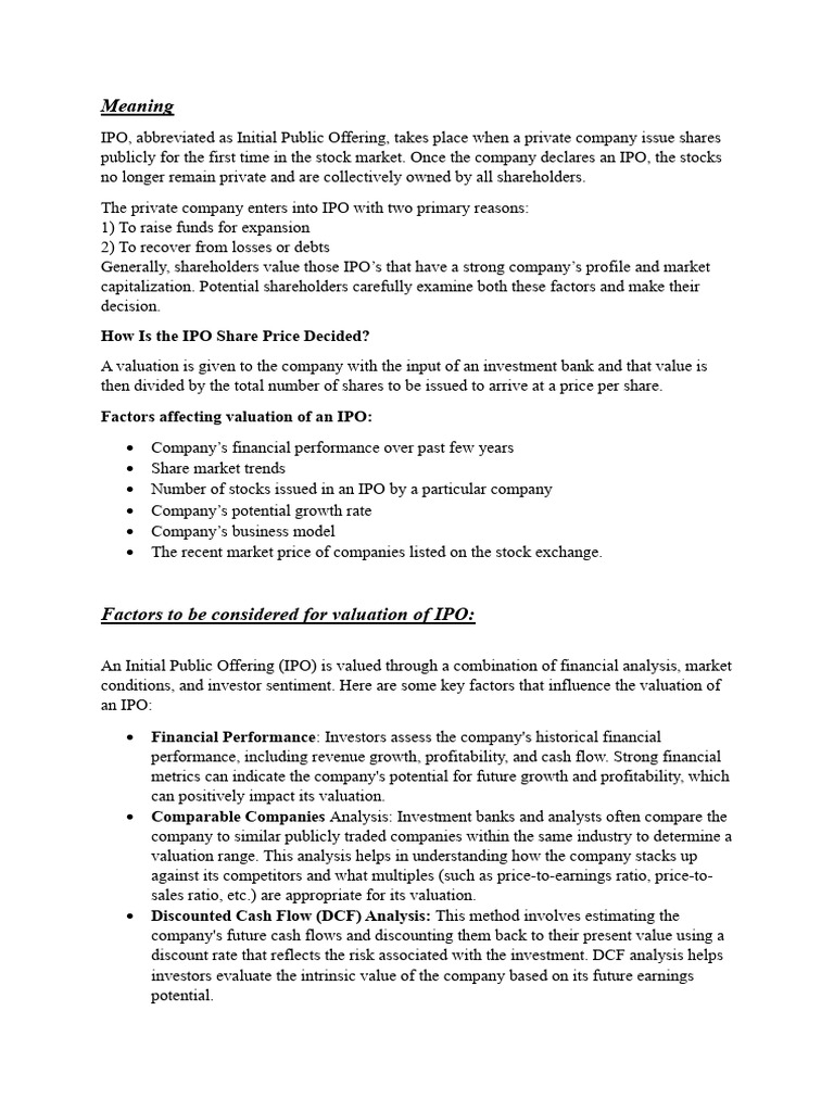 IPO Valuation | PDF | Valuation (Finance) | Financial Markets