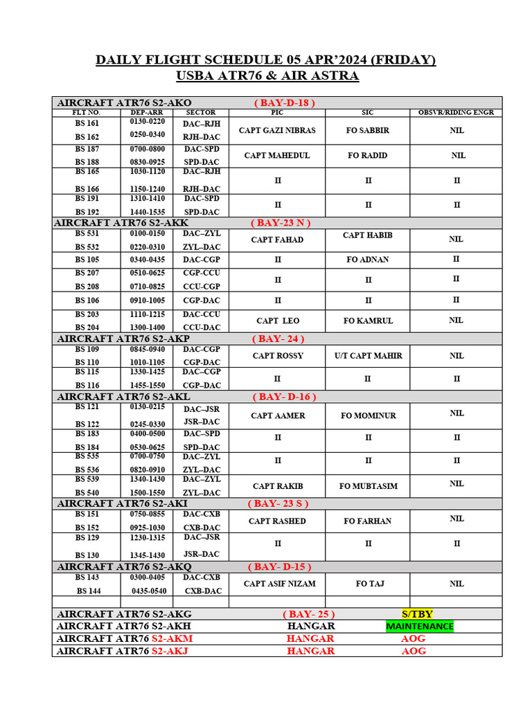 Daily Flight Schedule 05 Apr 2024 | PDF | Aviation | Aerospace ...