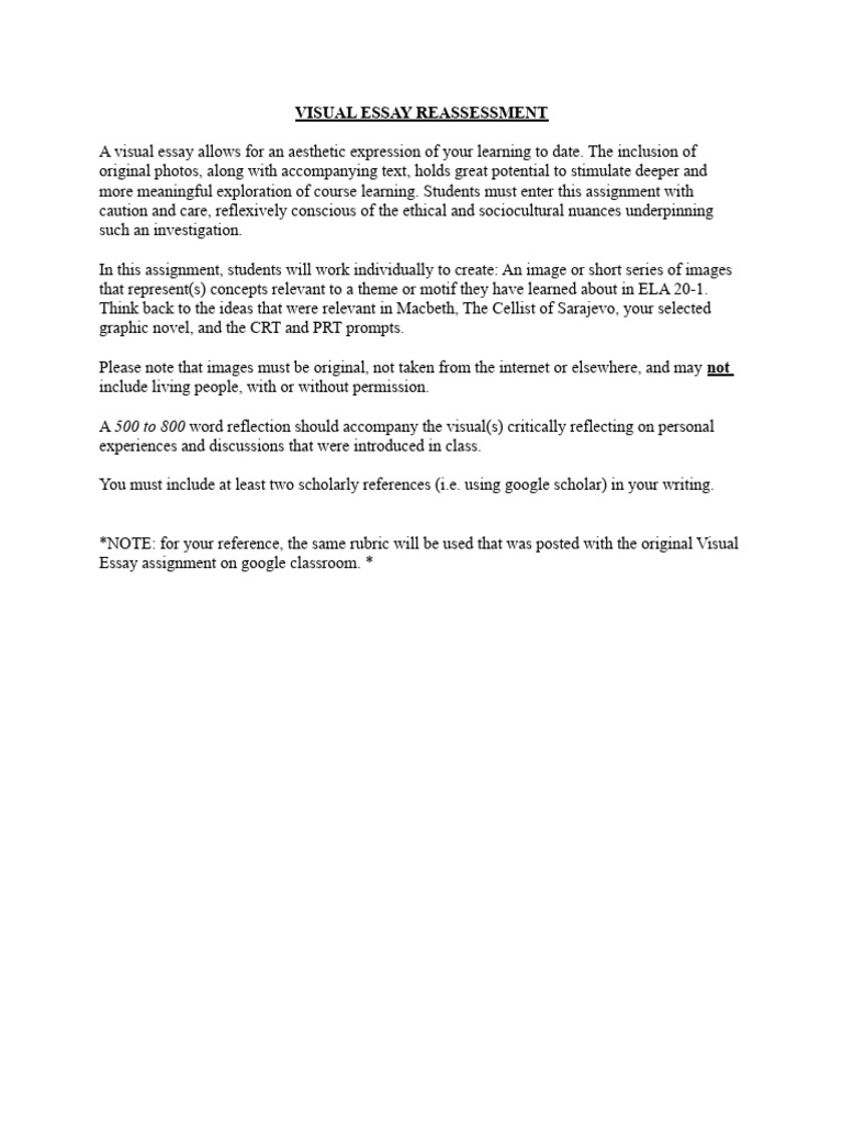 Visual Essay Assignment Guidelines | PDF