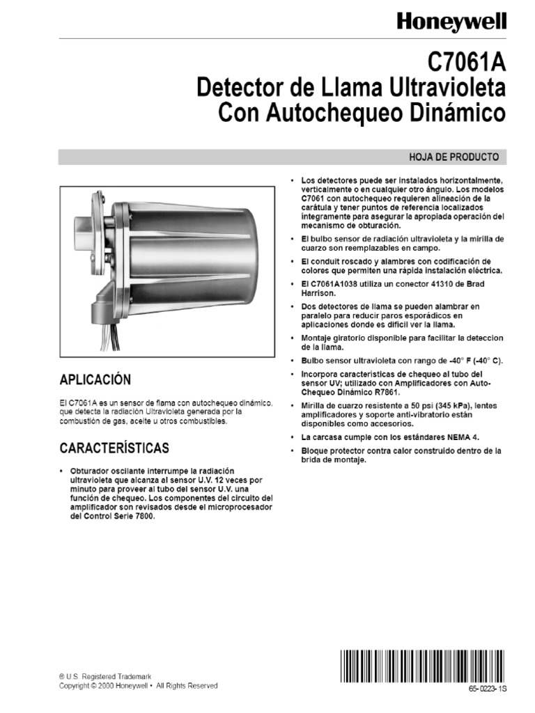 C7061A Detector de Llama Ultravioleta Con Autochequeo Dinámico | PDF