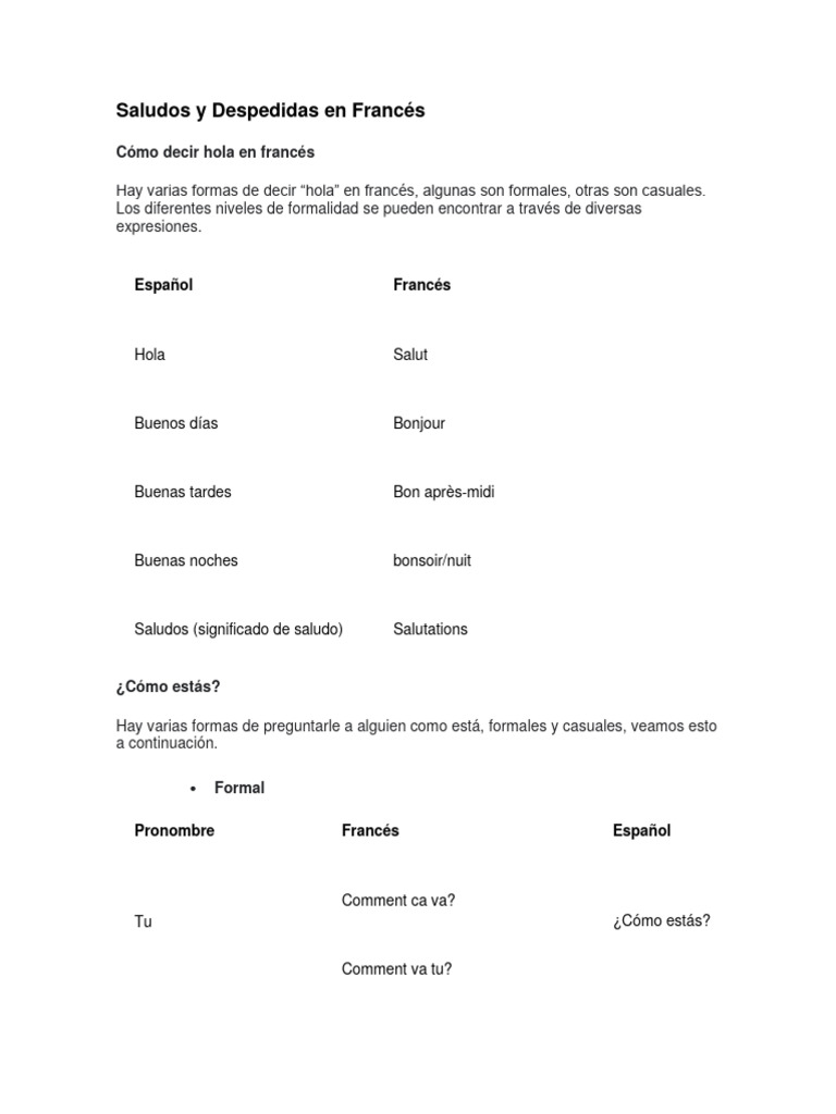 Saludos y Despedidas en Francés | PDF | Fonética | Colación