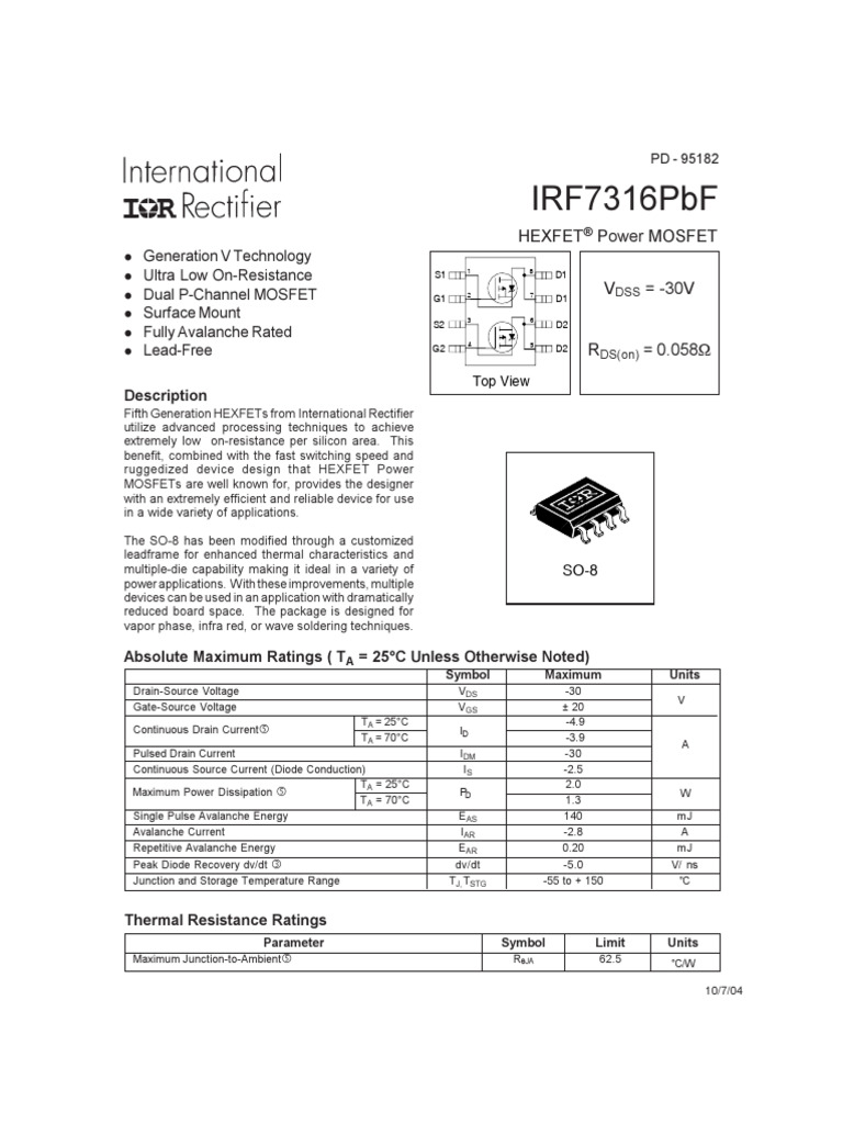 Infineon IRF7316 DataSheet v01 - 01 EN | PDF | Field Effect Transistor ...