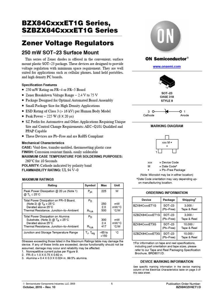 丝印BB6 BZX84C2V4ET1G ONSemiconductor | PDF | Medical Device | Electrical ...