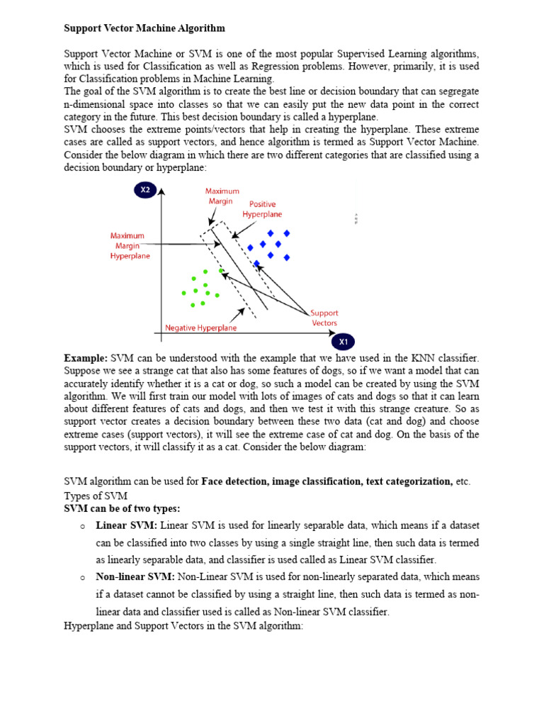 Support Vector Machine Algorithm | PDF | Support Vector Machine ...