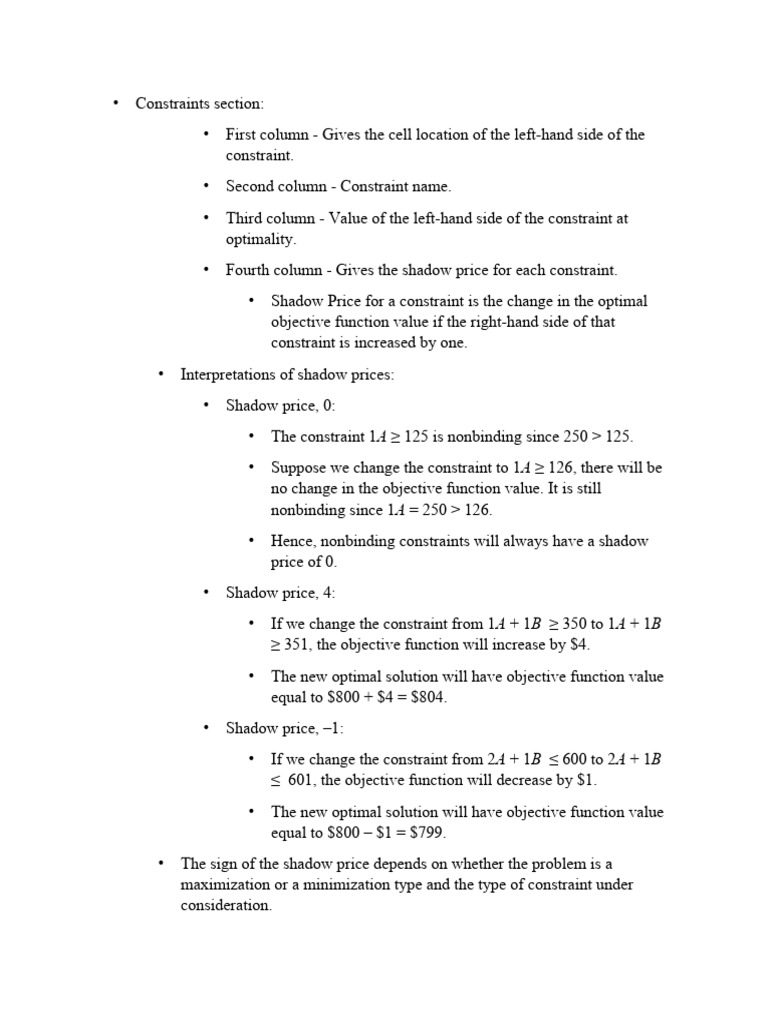 Shadow Prices of Nonbinding Constraints | PDF | Loss Function ...