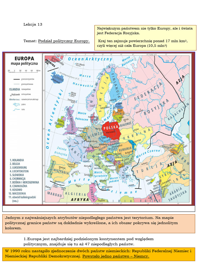 Kartkówka Z Geografii Klasa 6 Podział Polityczny Europy Lekcja 13 Podzial polityczny Europy. Klasa 6 | PDF