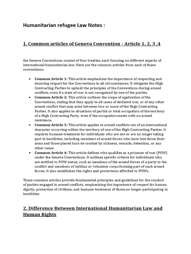 Humanitarian Refugee Law Overview | PDF | Human Rights | Geneva Conventions