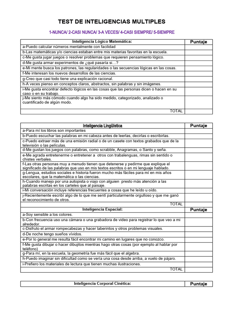 material-TEST DE INTELIGENCIAS MULTIPLES - 1660173640 | PDF | Pensamiento