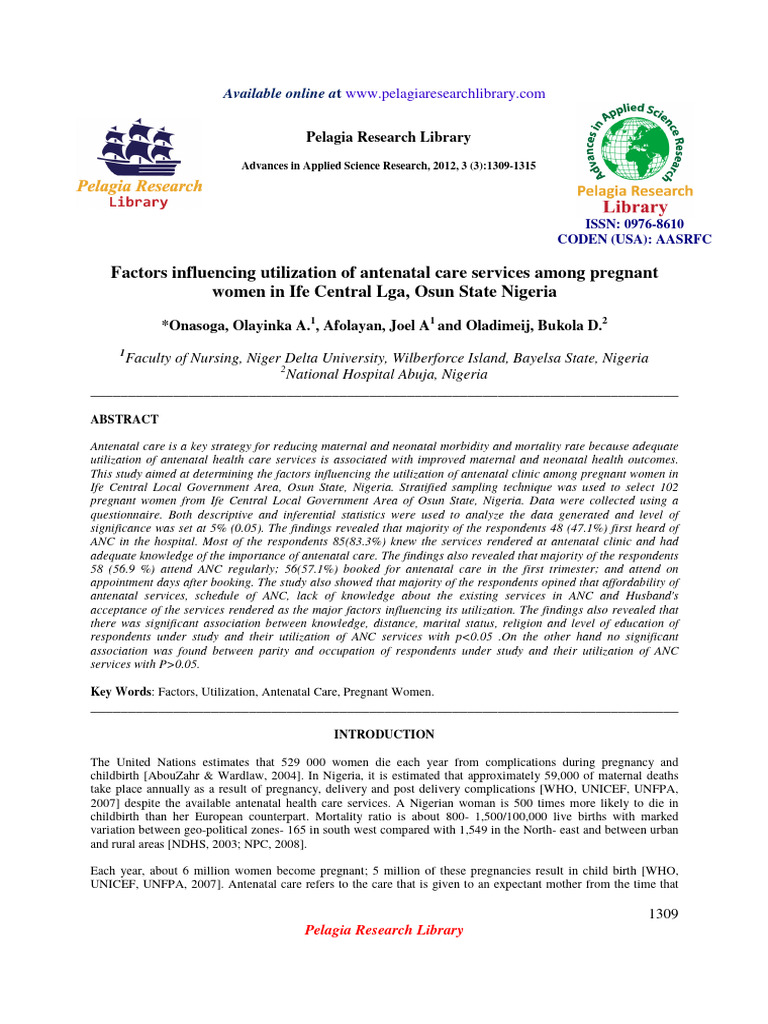 Factors Affecting Antenatal Care Use in Nigeria | PDF | Pregnancy ...