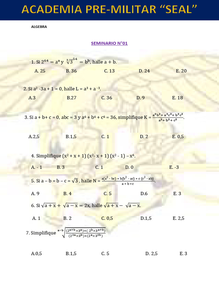 01ÁLGEBRA PDF Álgebra abstracta Matemáticas