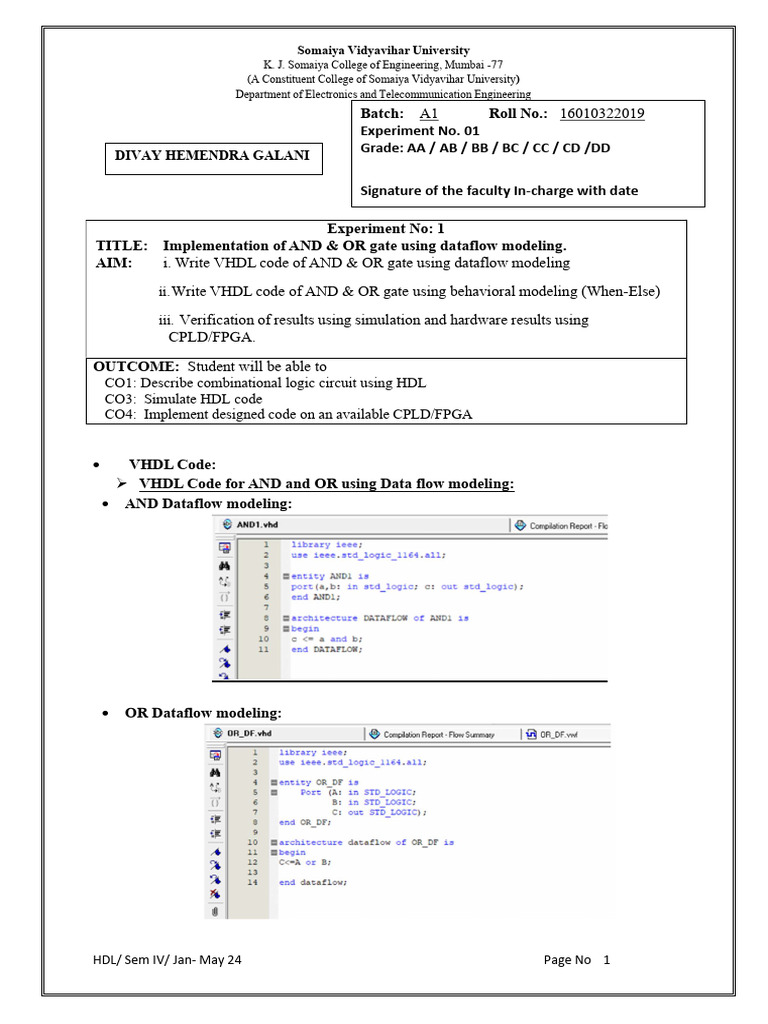 VHDL Implementation of Logic Gates | PDF | Vhdl | Hardware Description ...
