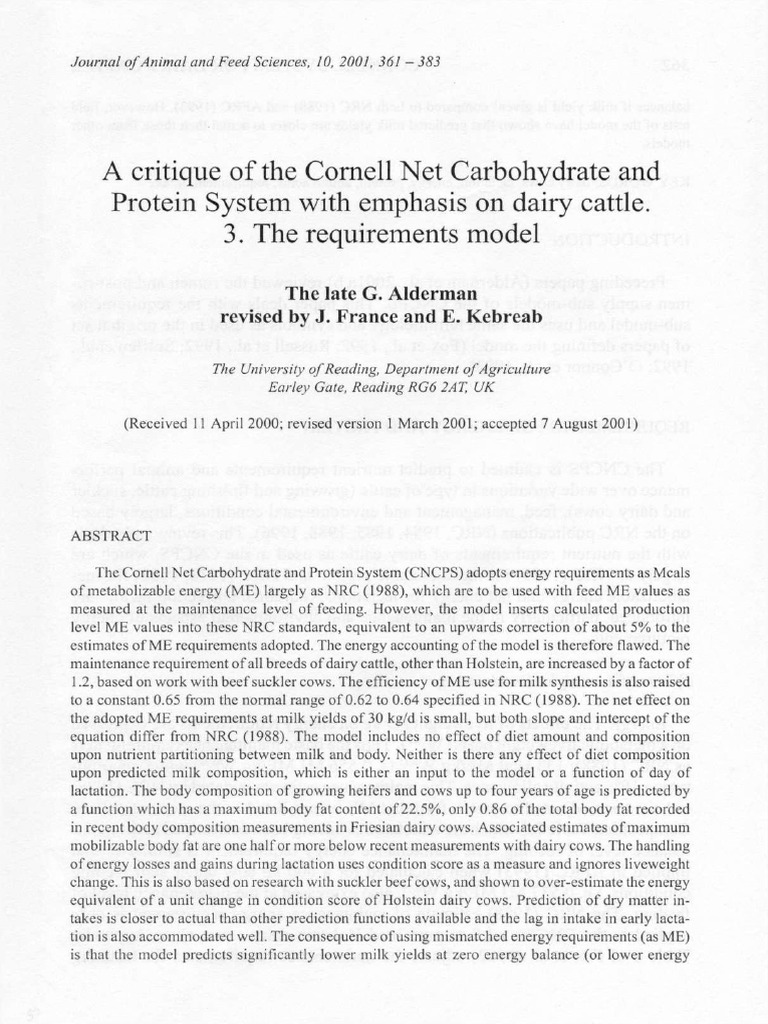 A critique of the cornell net carbohydrate and protein system with