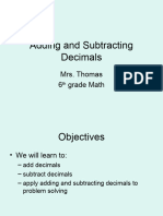 Adding and Subtracting Decimals: Mrs. Thomas 6 Grade Math