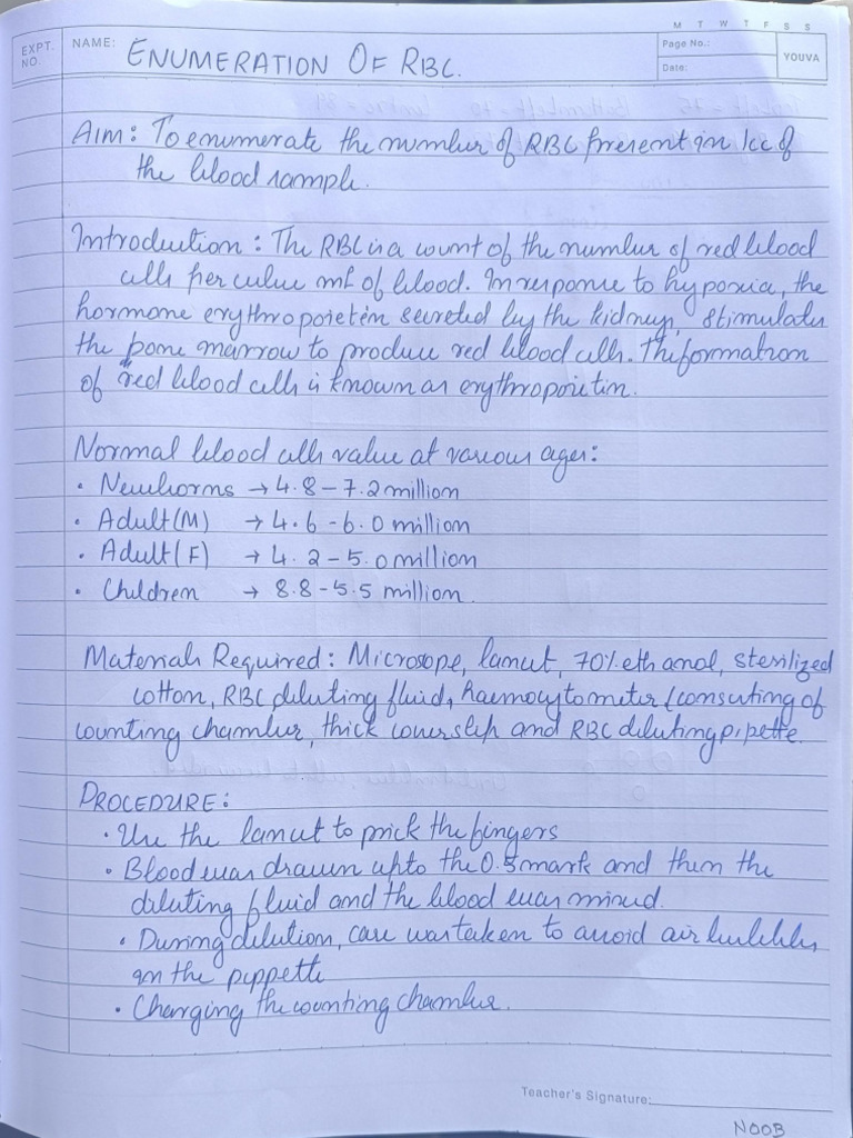Cell Biology - Enumeration of RBC | PDF