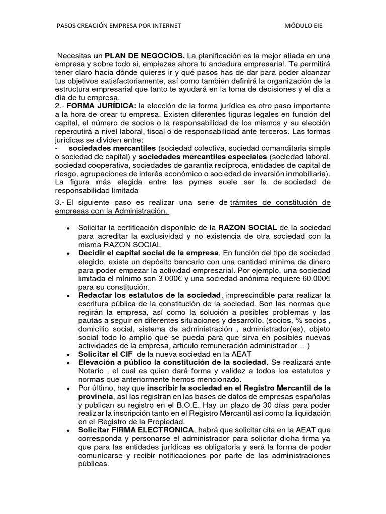Pasos para Crear una Empresa Online | PDF | Sociedad | Sociedad de ...