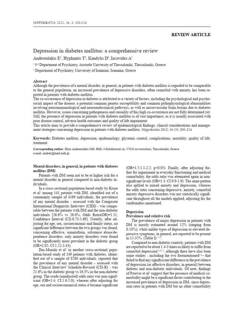 Depression and Diabetes: A Review | PDF | Major Depressive Disorder ...