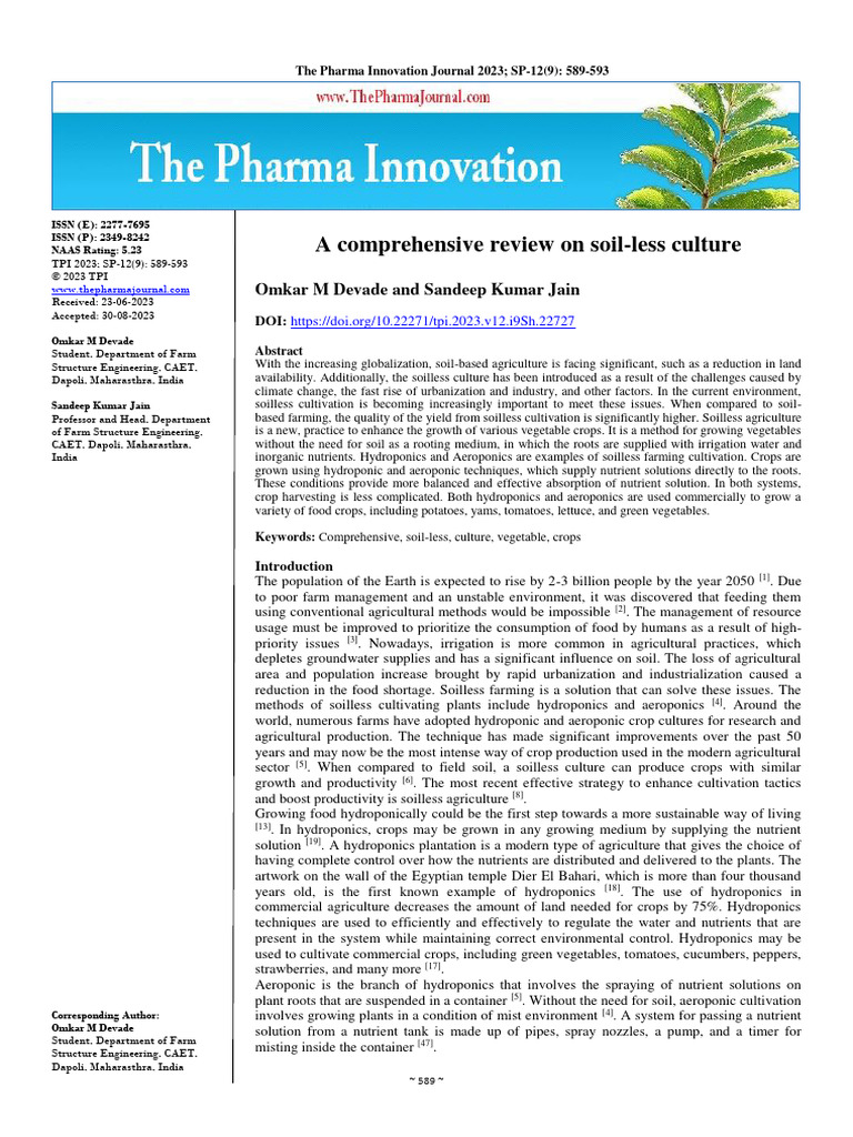 A Comprehensive Review On Soil-Less Culture: Omkar M Devade and Sandeep ...
