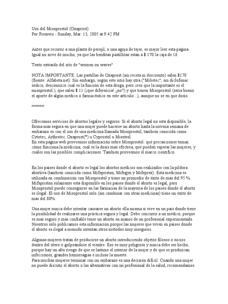 pastillas oxaprost misoprostol