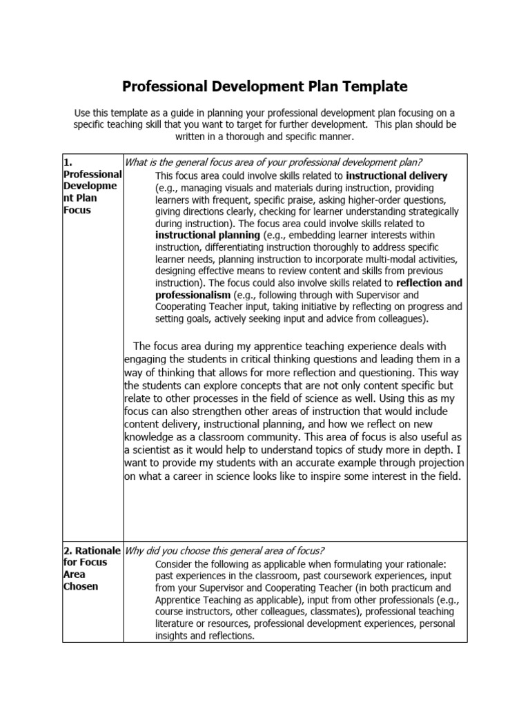 Professional Development Plan for Teaching Skills | PDF | Thought ...