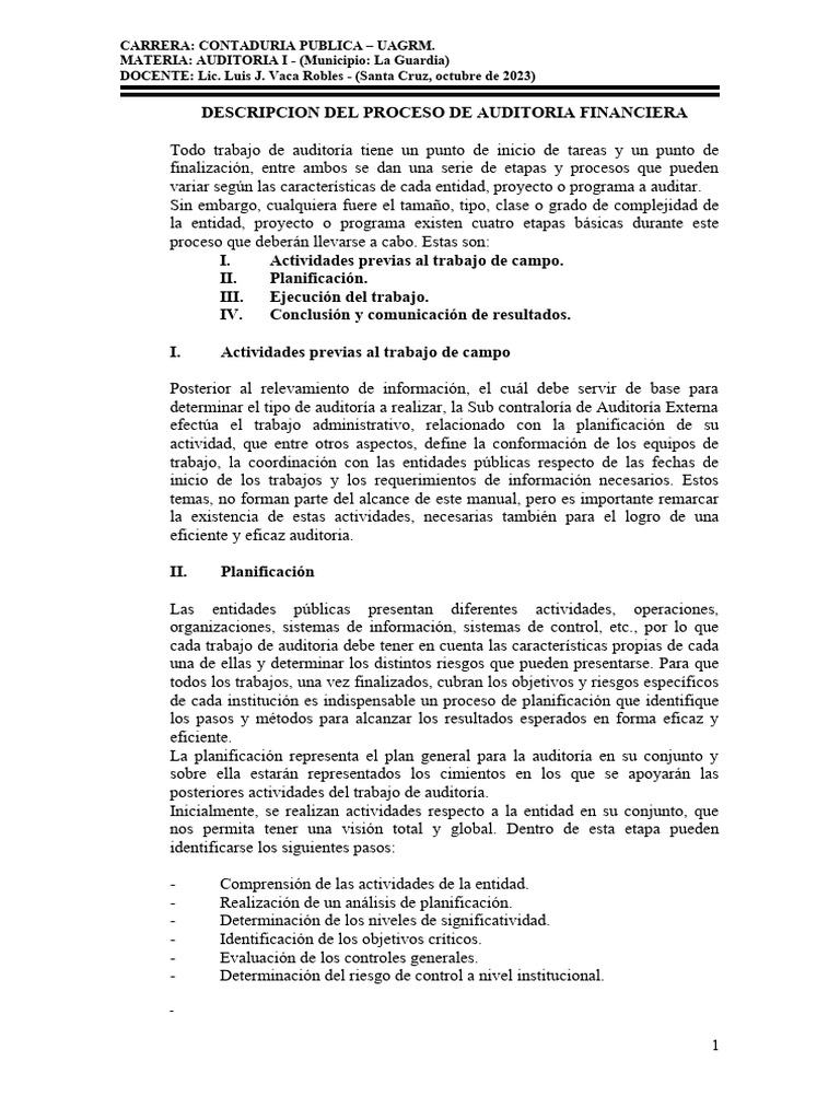 Proceso de Auditoría Financiera | PDF | Auditoría | Contralor