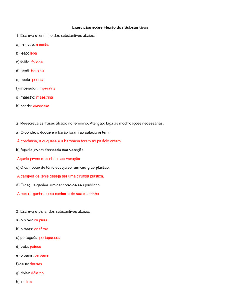 Exercícios de Flexão de Substantivos 6º Ano | PDF | Juvenil