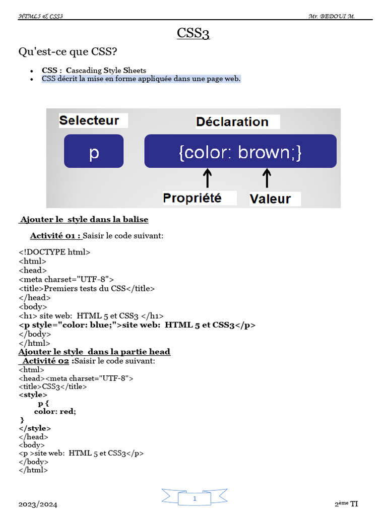 Cours Élève CSS | PDF | HTML5 | Html
