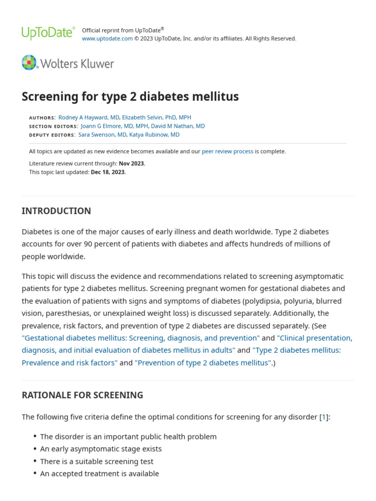Screening For Type 2 Diabetes Mellitus - UpToDate | PDF | Glycated ...
