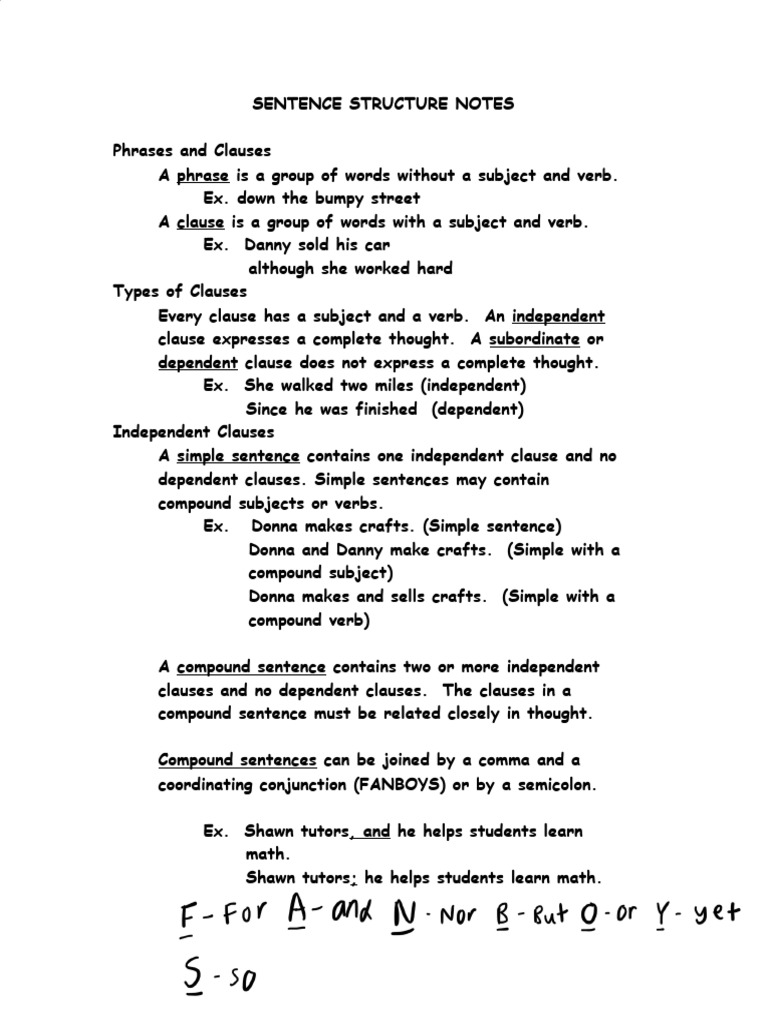2020-21 Sentence Structure Notes | PDF | Languages | Foreign Language ...