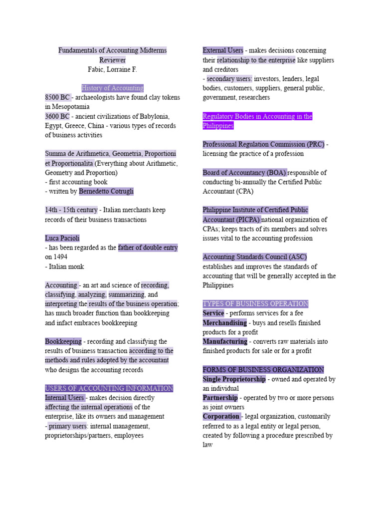 Fundamentals of Accounting Midterms Reviewer | PDF | Debits And Credits ...