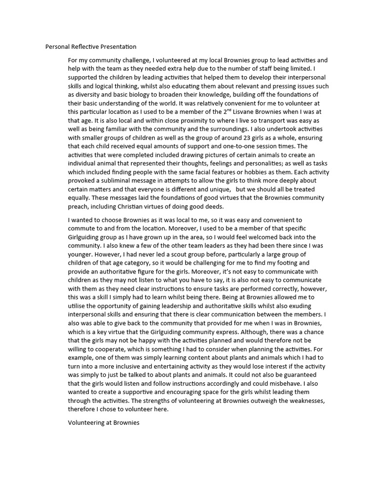 Community Personal Reflective Presentation | PDF | Learning | Human ...
