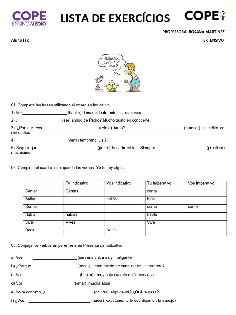 Prática de Voseo e Tuteo em Espanhol | PDF