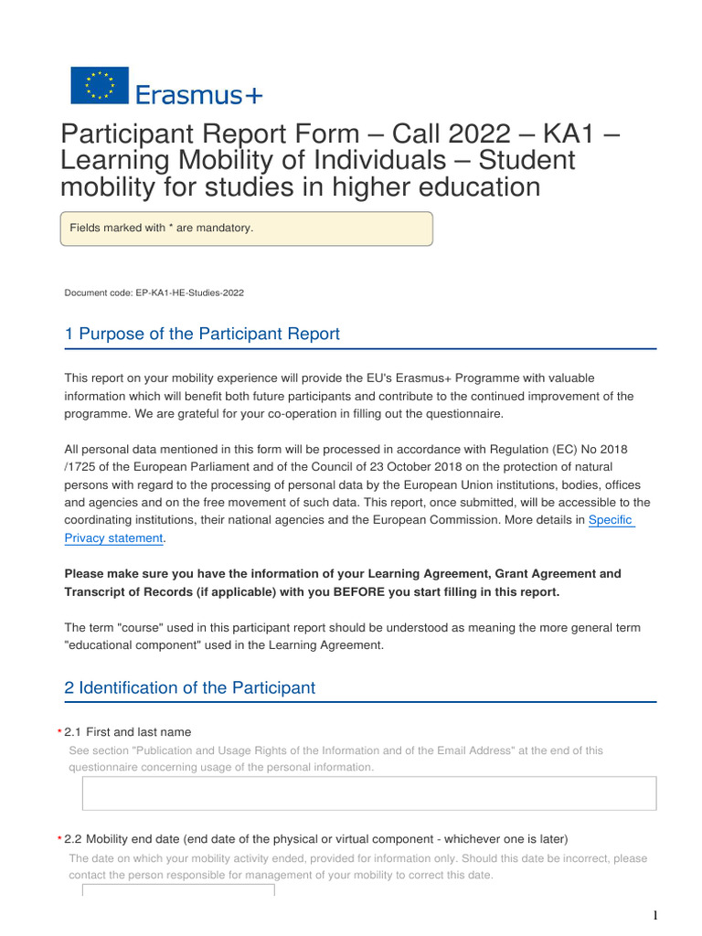 KA1 Participant Report for Erasmus+ Mobility | PDF | Learning | Motivation