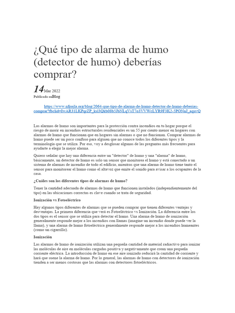Guía para elegir alarmas de humo | PDF | Hogar, jardinería y bricolaje