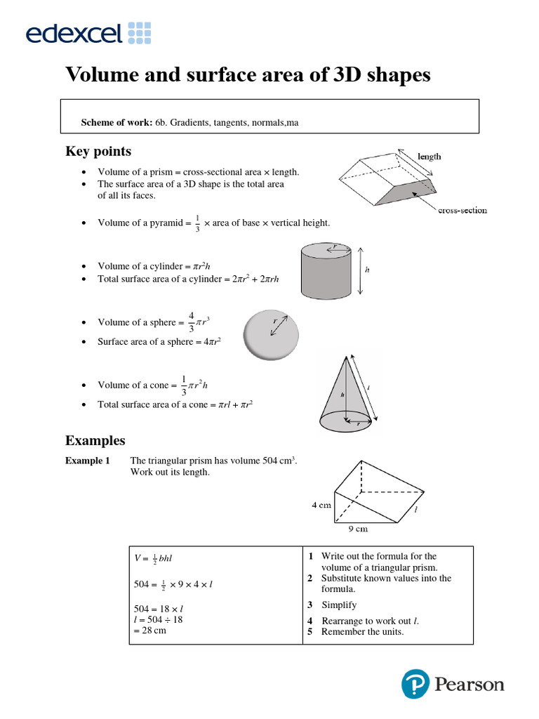 6b Volume and Surface Area of 3d Shapes | PDF | Area | Volume